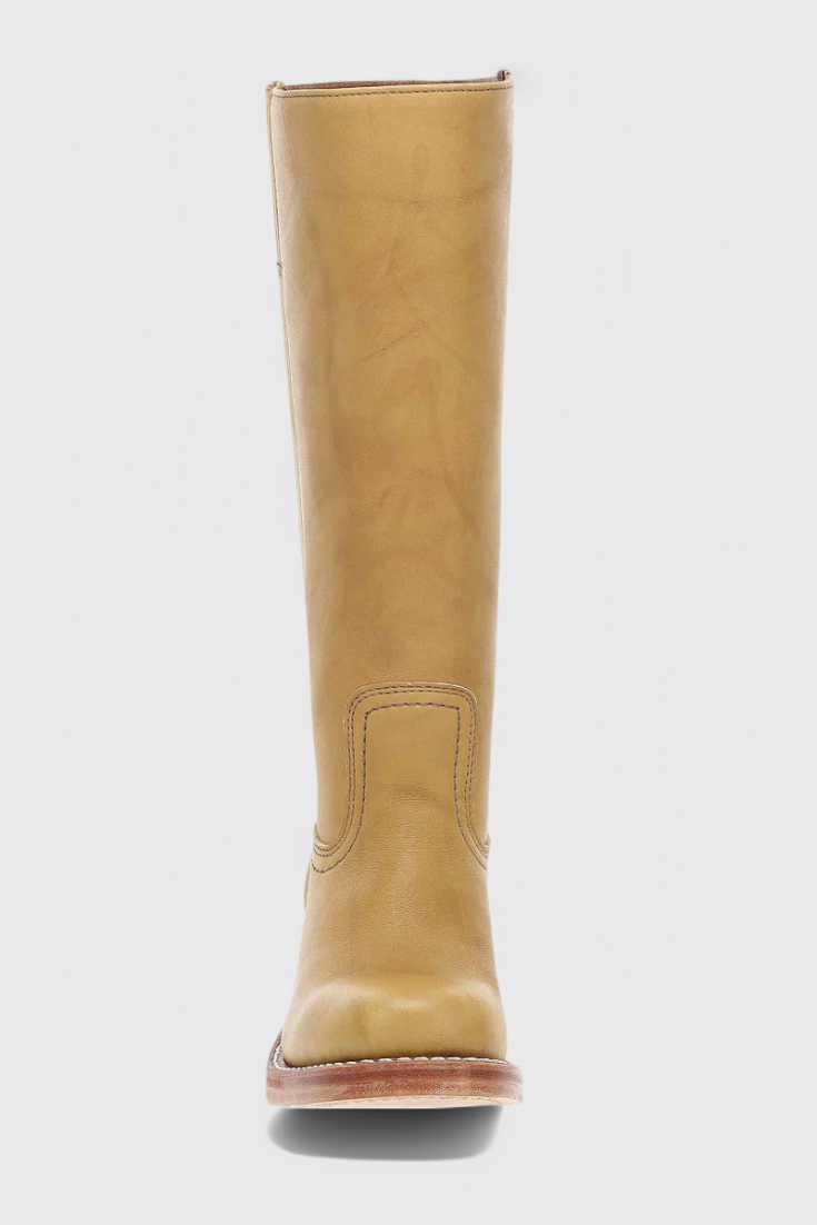 Women’s Classic Knee-High Leather Boots – Beige Vintage Edition