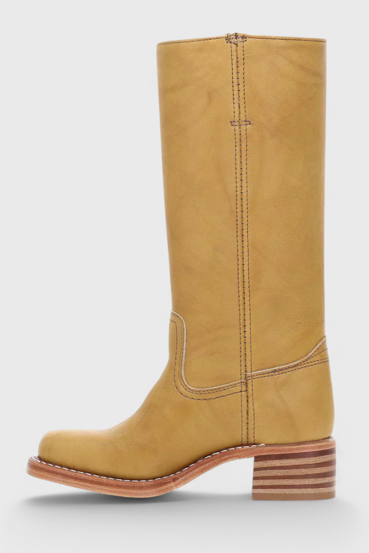 Women’s Classic Knee-High Leather Boots – Beige Vintage Edition