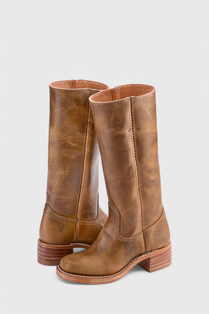 Women’s Classic Knee-High Leather Boots – Beige Vintage Edition