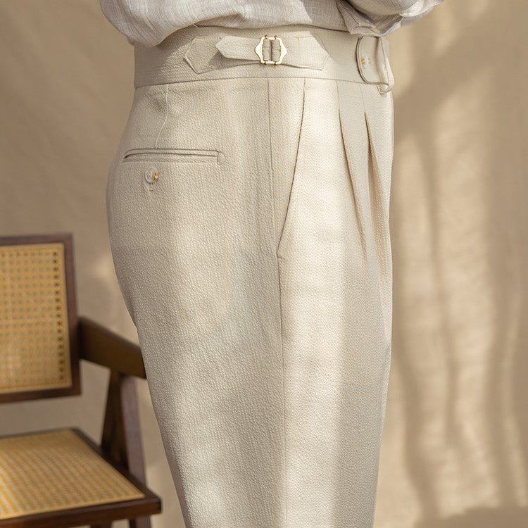Men's High Waisted Work Trousers Pleated Ankle Length Classic Fit