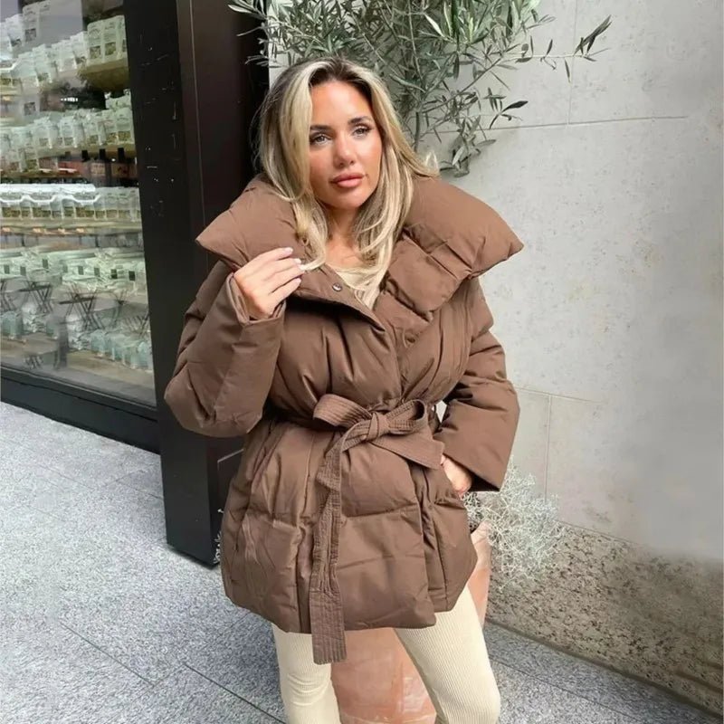 BeltedWarm Elegant Puffer Coat – Women’s Winter Jacket