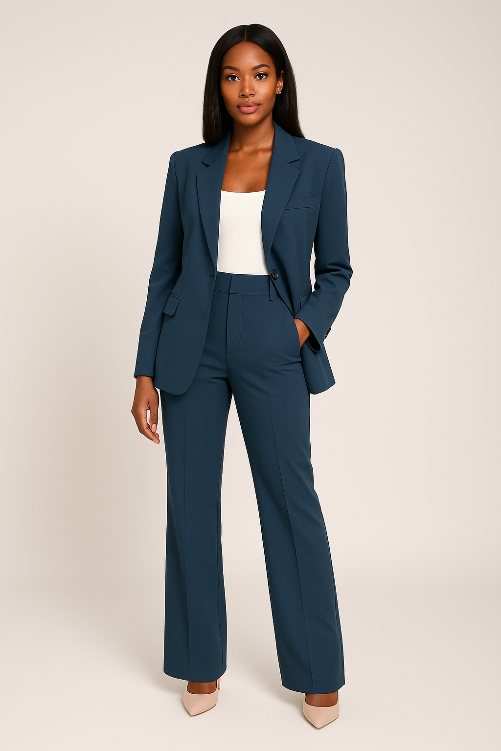 Women’s Tailored Suit Set – Blazer & High-Waist Trousers