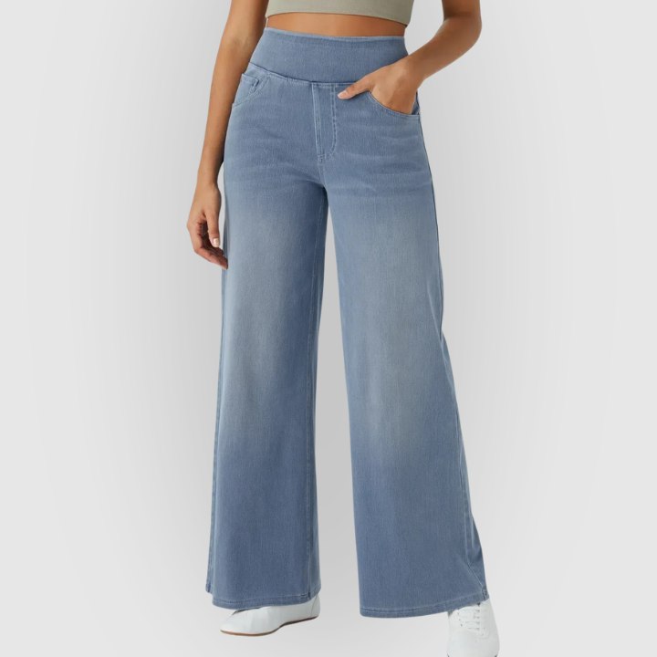 Women’s High-Rise Wide-Leg Pull-On Jeans – Soft Stretch Denim