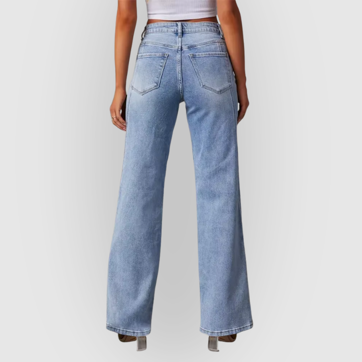 Women’s High-Waist Wide-Leg Jeans – Light Blue Seam-Detail Denim