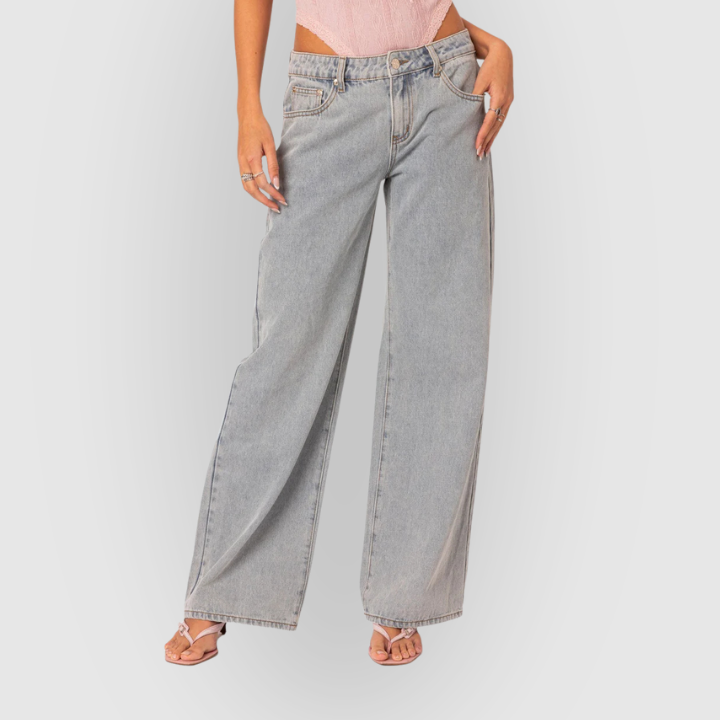 Women’s High-Waist Wide-Leg Jeans – Light Grey Vintage Denim