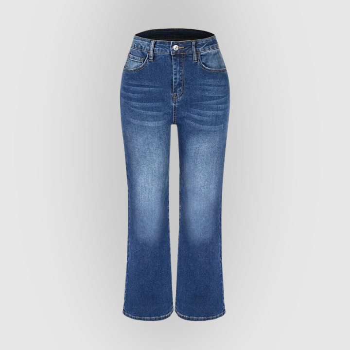 Women’s High-Waist Wide-Leg Jeans – Dark Blue Vintage Wash Denim
