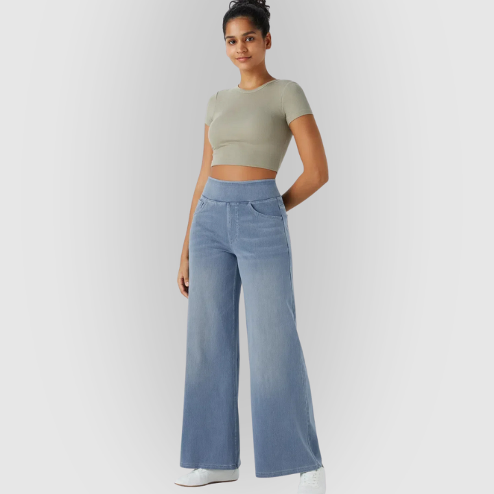 Women’s High-Rise Wide-Leg Pull-On Jeans – Soft Stretch Denim