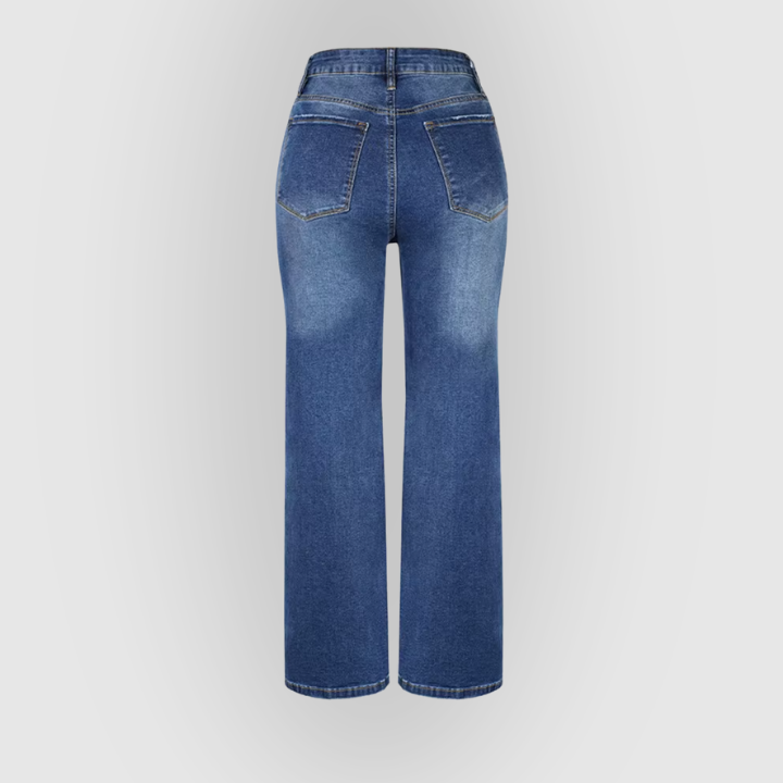 Women’s High-Waist Wide-Leg Jeans – Dark Blue Vintage Wash Denim