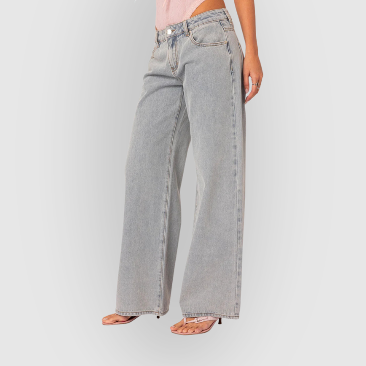 Women’s High-Waist Wide-Leg Jeans – Light Grey Vintage Denim