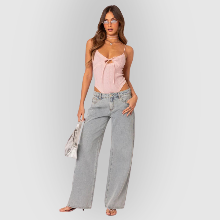 Women’s High-Waist Wide-Leg Jeans – Light Grey Vintage Denim