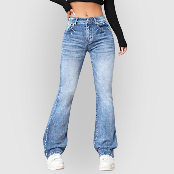 Women’s High-Waist Flared Jeans – Light Blue Washed Stretch Denim