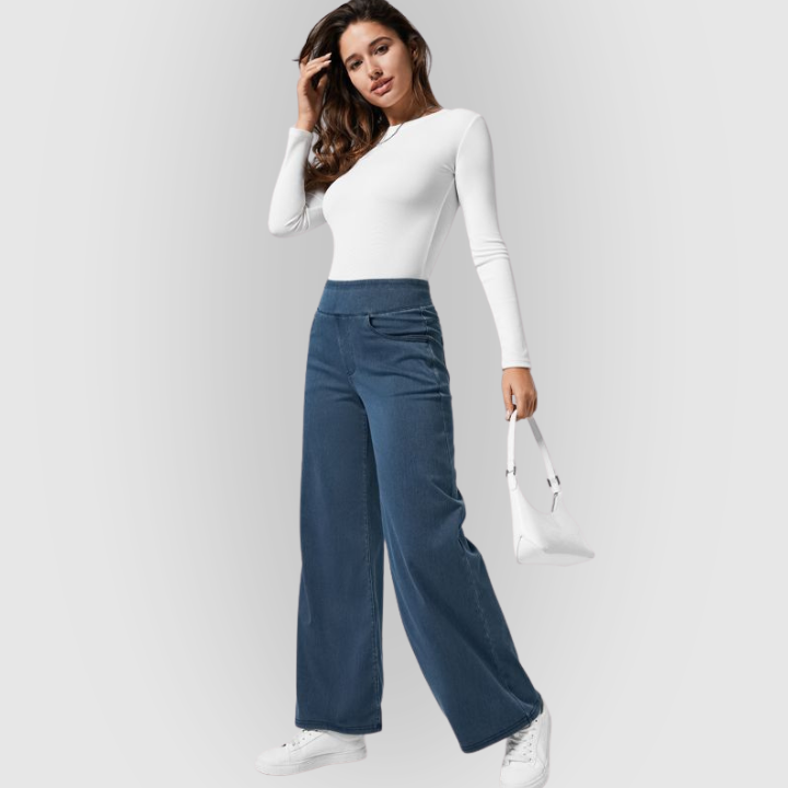 Women’s High-Rise Wide-Leg Pull-On Jeans – Soft Stretch Denim