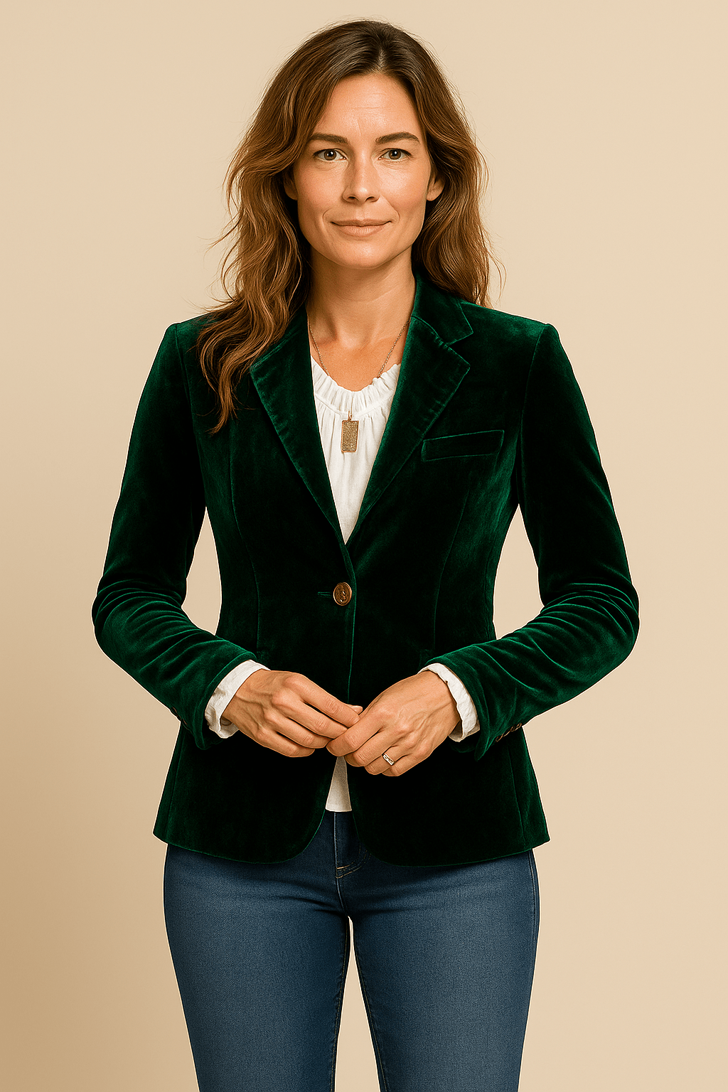 Women’s Tailored Velvet Blazer – Elegant Single-Breasted Jacket