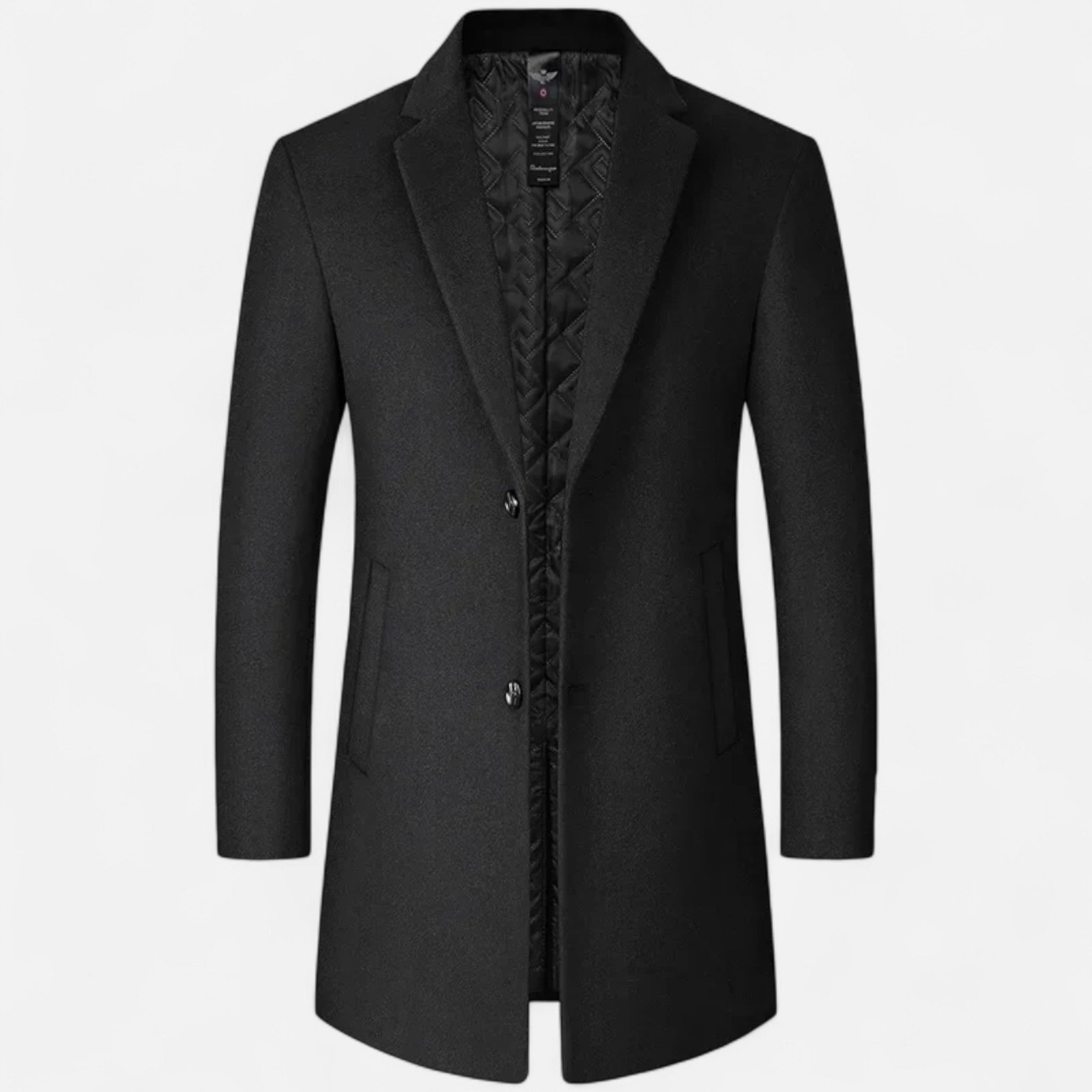 Men’s Classic Wool Blend Overcoat – Tailored Fit, Warm Quilted Lining