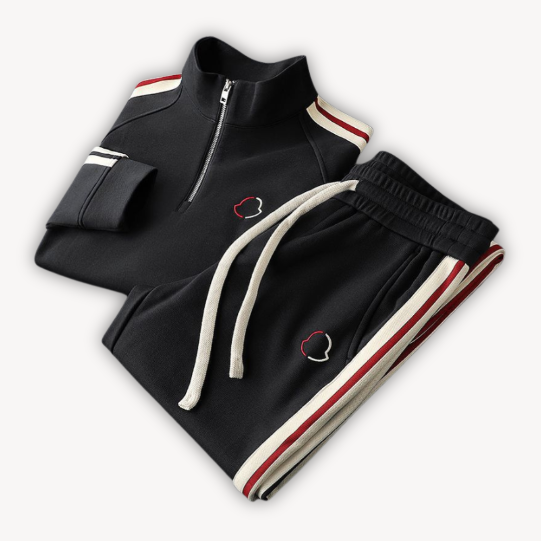 Men’s Premium Retro Stripe Half-Zip Tracksuit – Navy