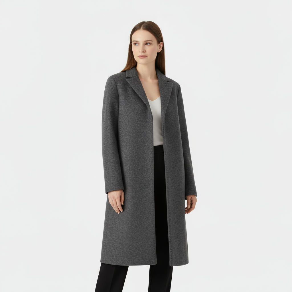 Women’s Long Tailored Coat – Classic Fit, Minimal Design