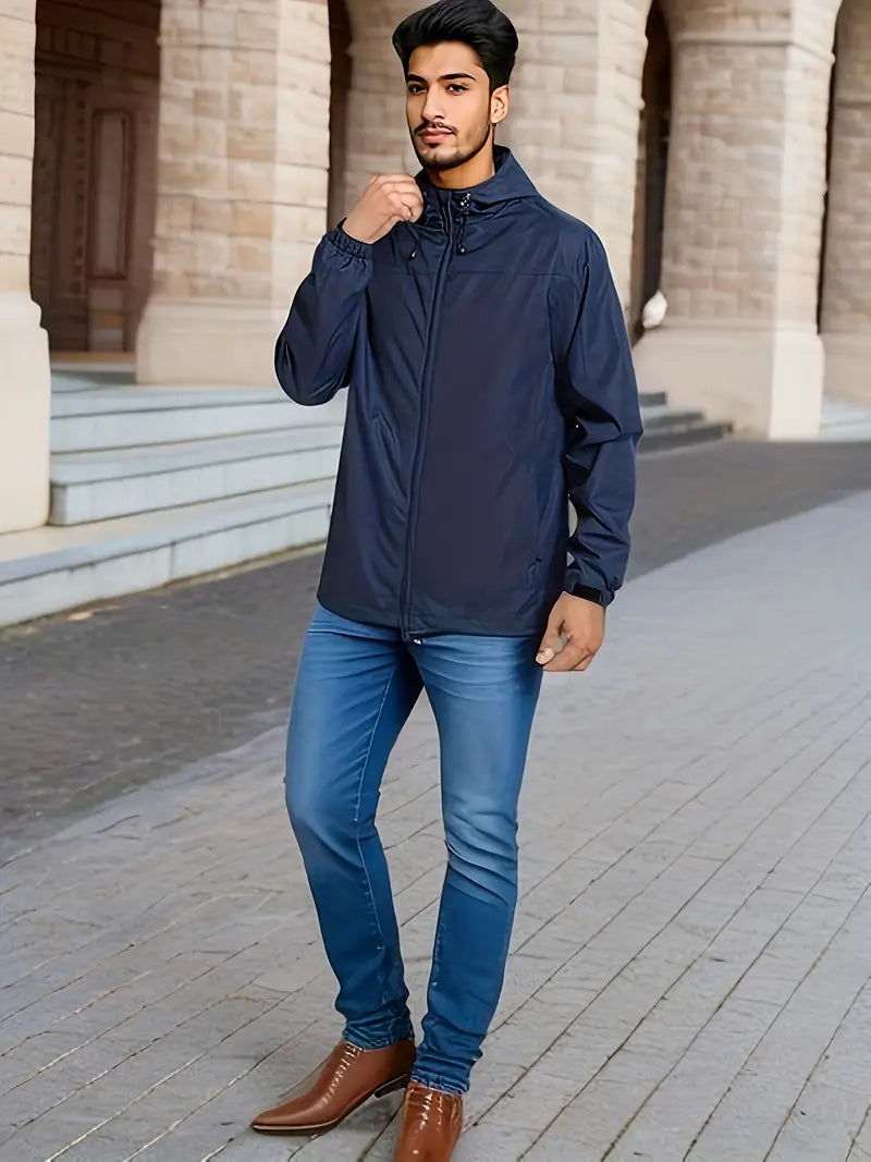 Men’s Classic Waterproof Hooded Jacket – Lightweight & Wind-Resistant