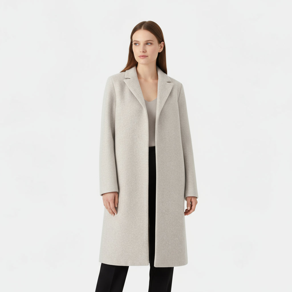 Women’s Long Tailored Coat – Classic Fit, Minimal Design
