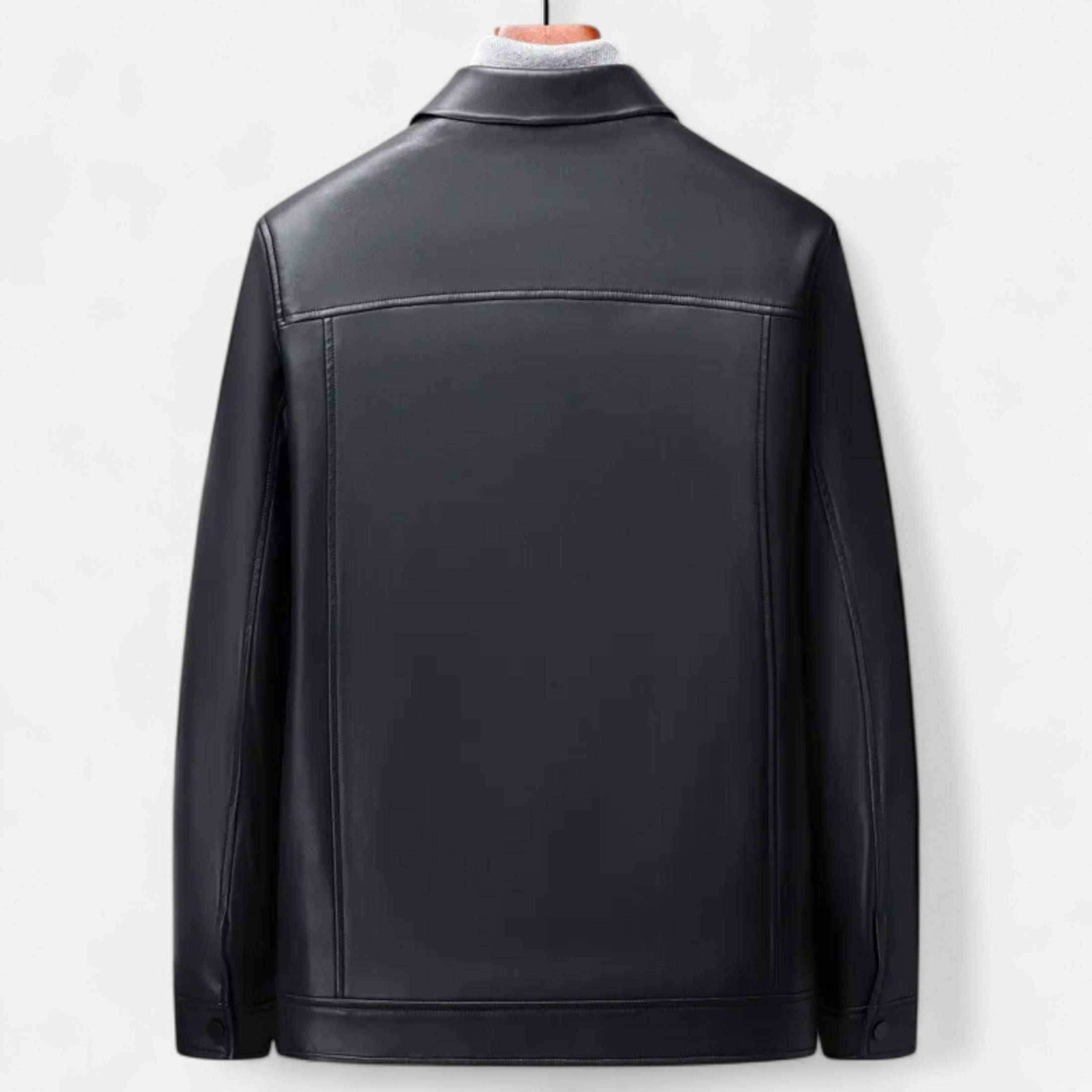 Dorevelle | Men’s Polo Leather Coat – Classic Straight-Hem Design