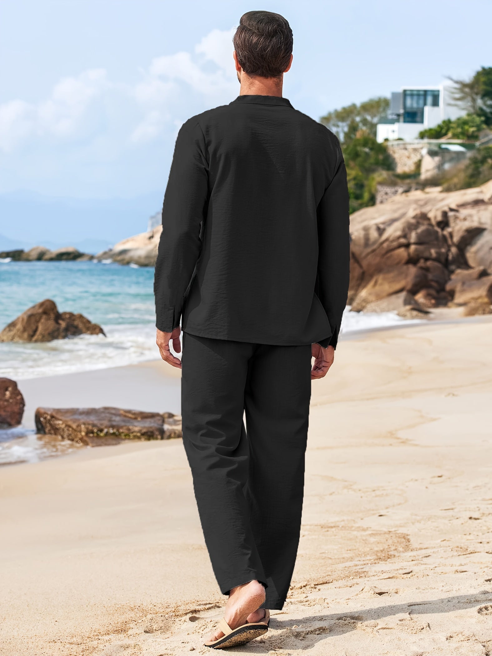 Men's Lace Up Long Sleeve Shirt and Relaxed Pants Two Piece Set