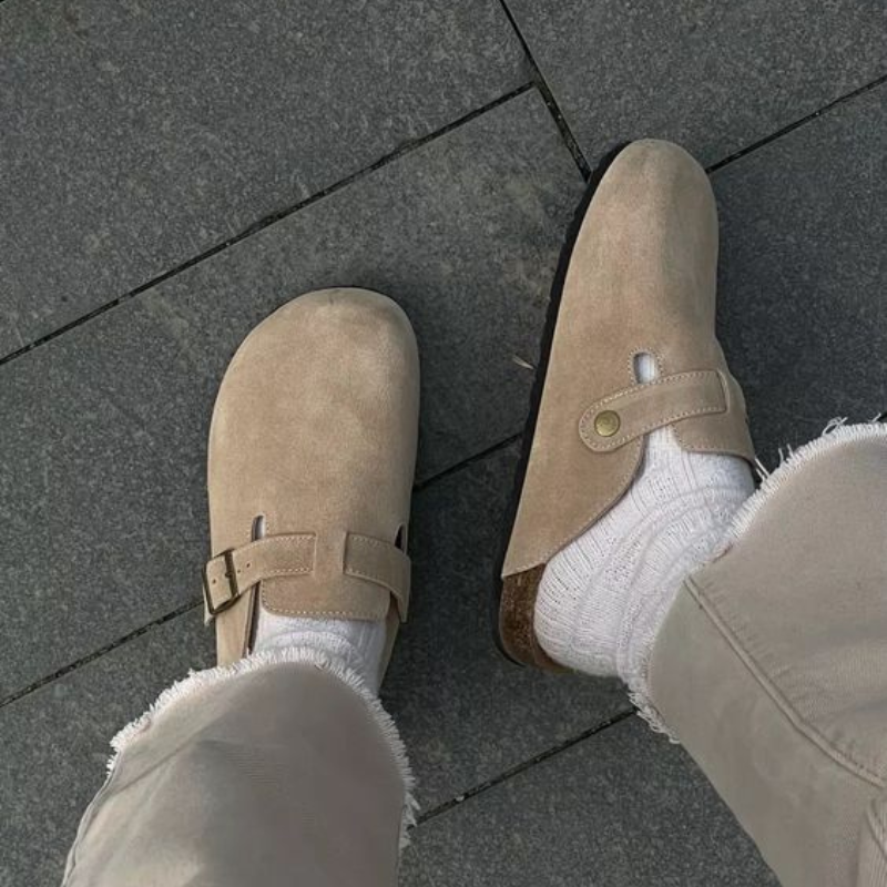 Premium Suede Comfort Clogs – Soft Slip-On Mule with Adjustable Buckle