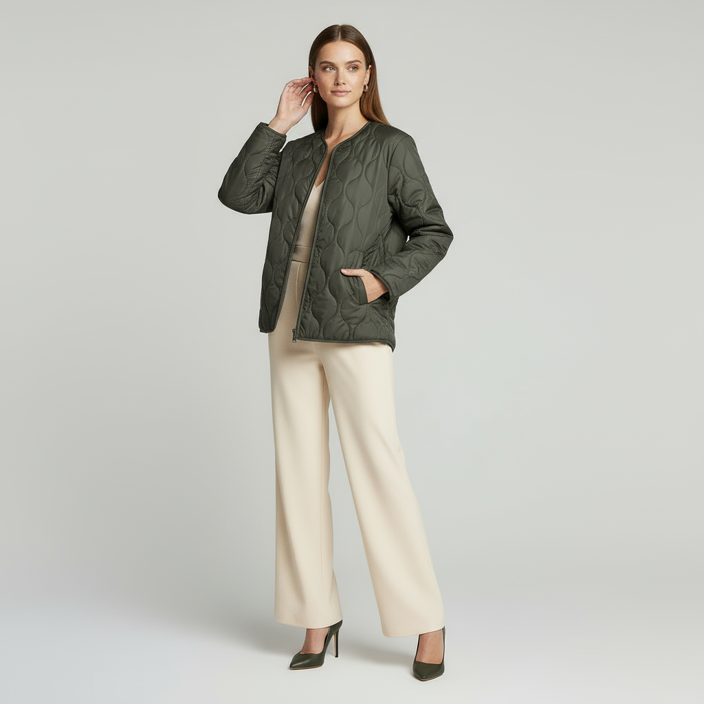 Women’s Lightweight Quilted Jacket – Zip Front, Slim Fit