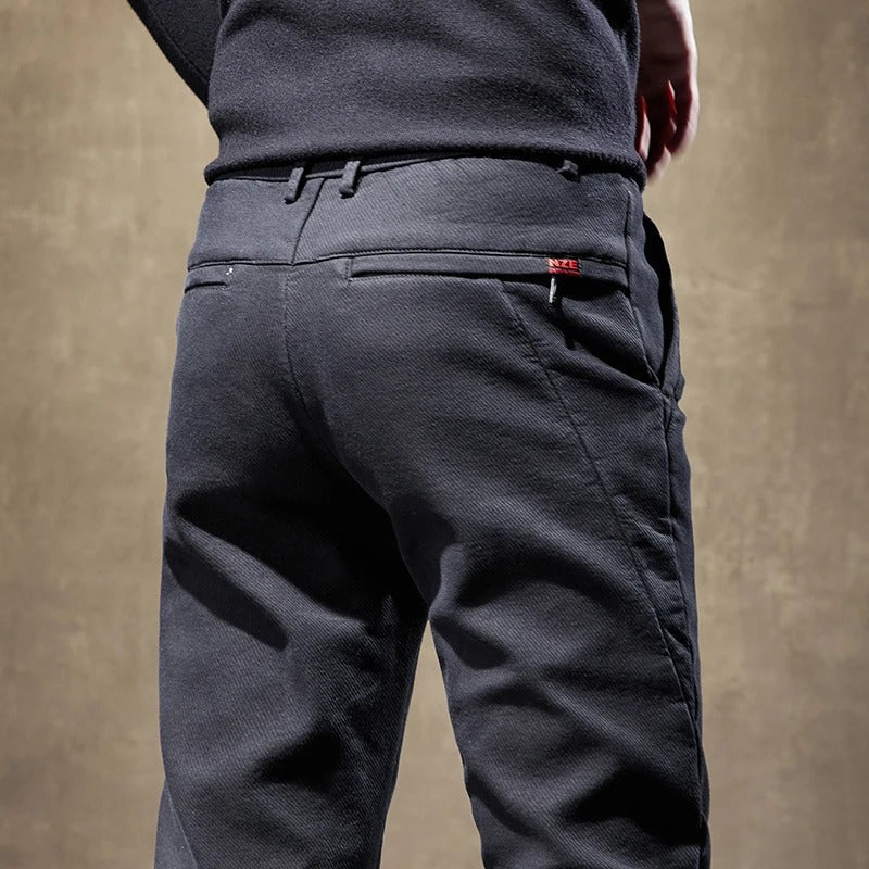 Men's Corduroy Fleece Work Trousers Slim Fit Warm Casual Style