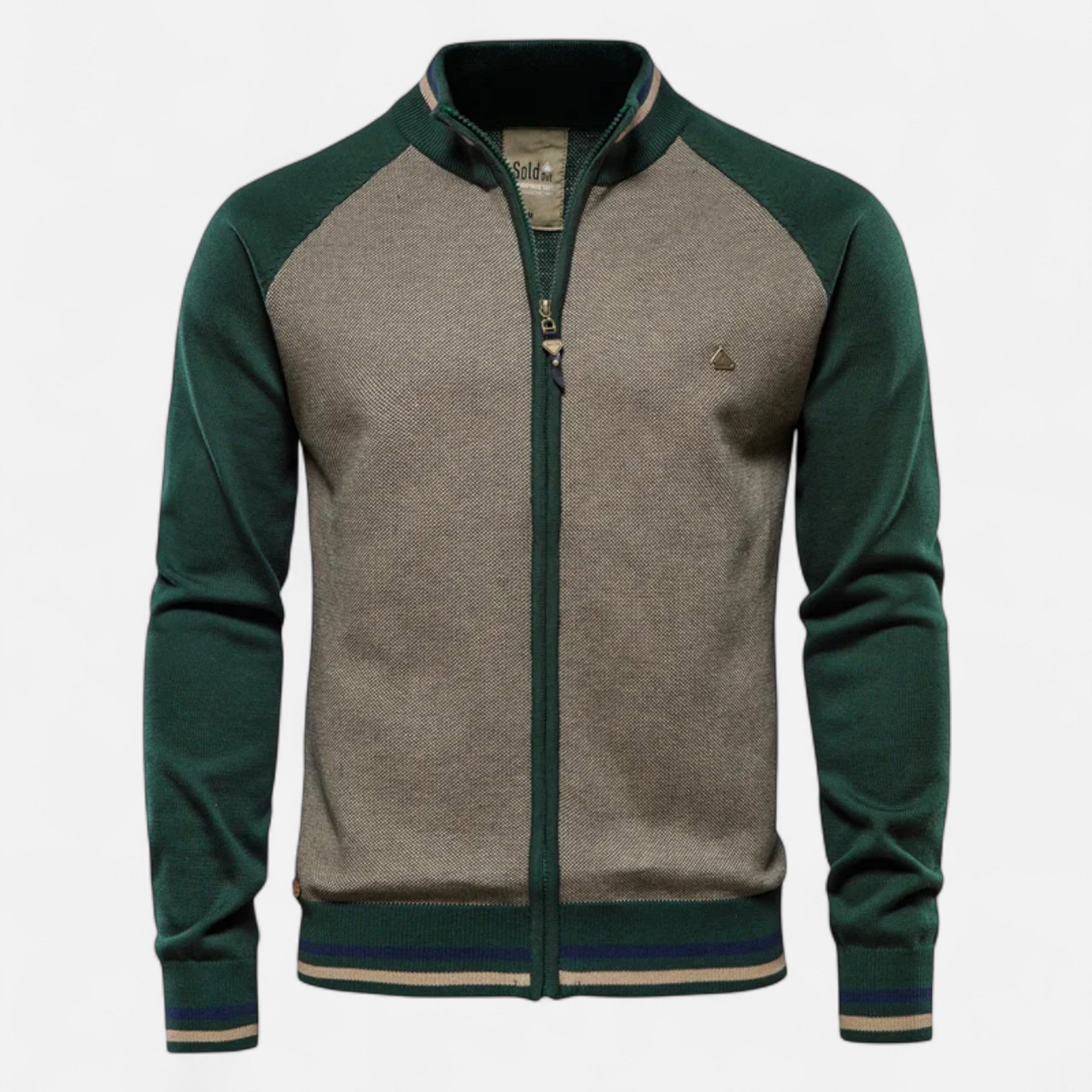 Heritage Zip-Up Knit Sweater – Dual-Tone Comfort & Classic Style